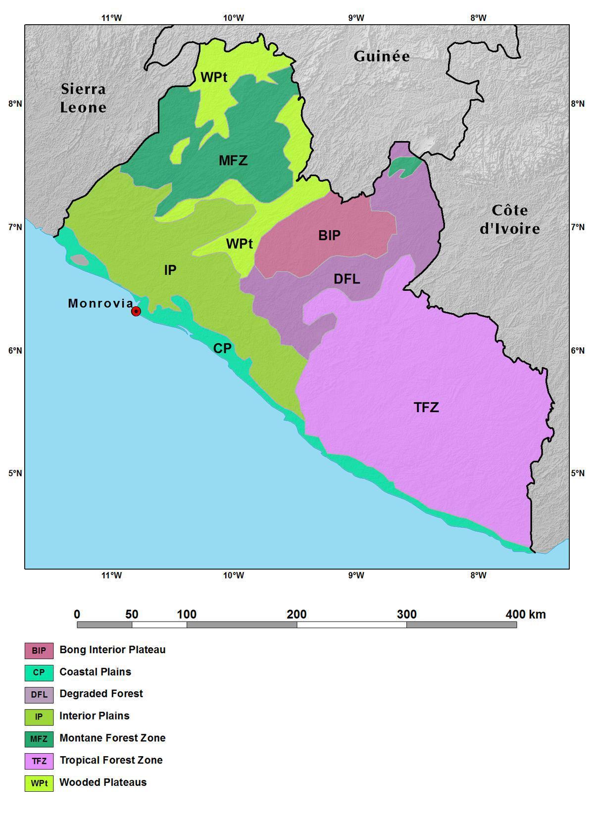 карта Либерии горы