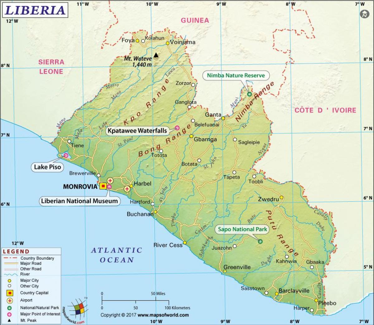 на карте Либерии