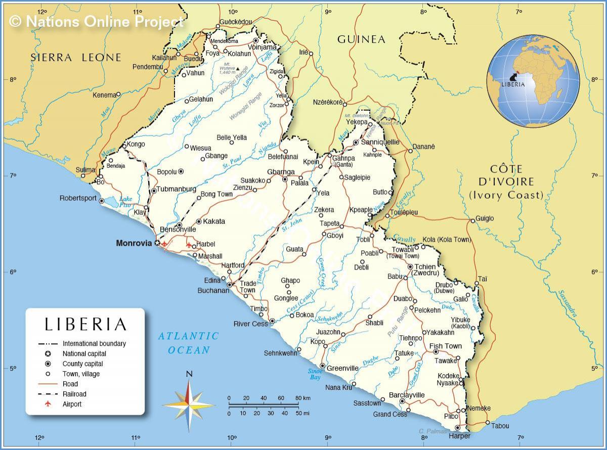 карта Либерии Западной Африке