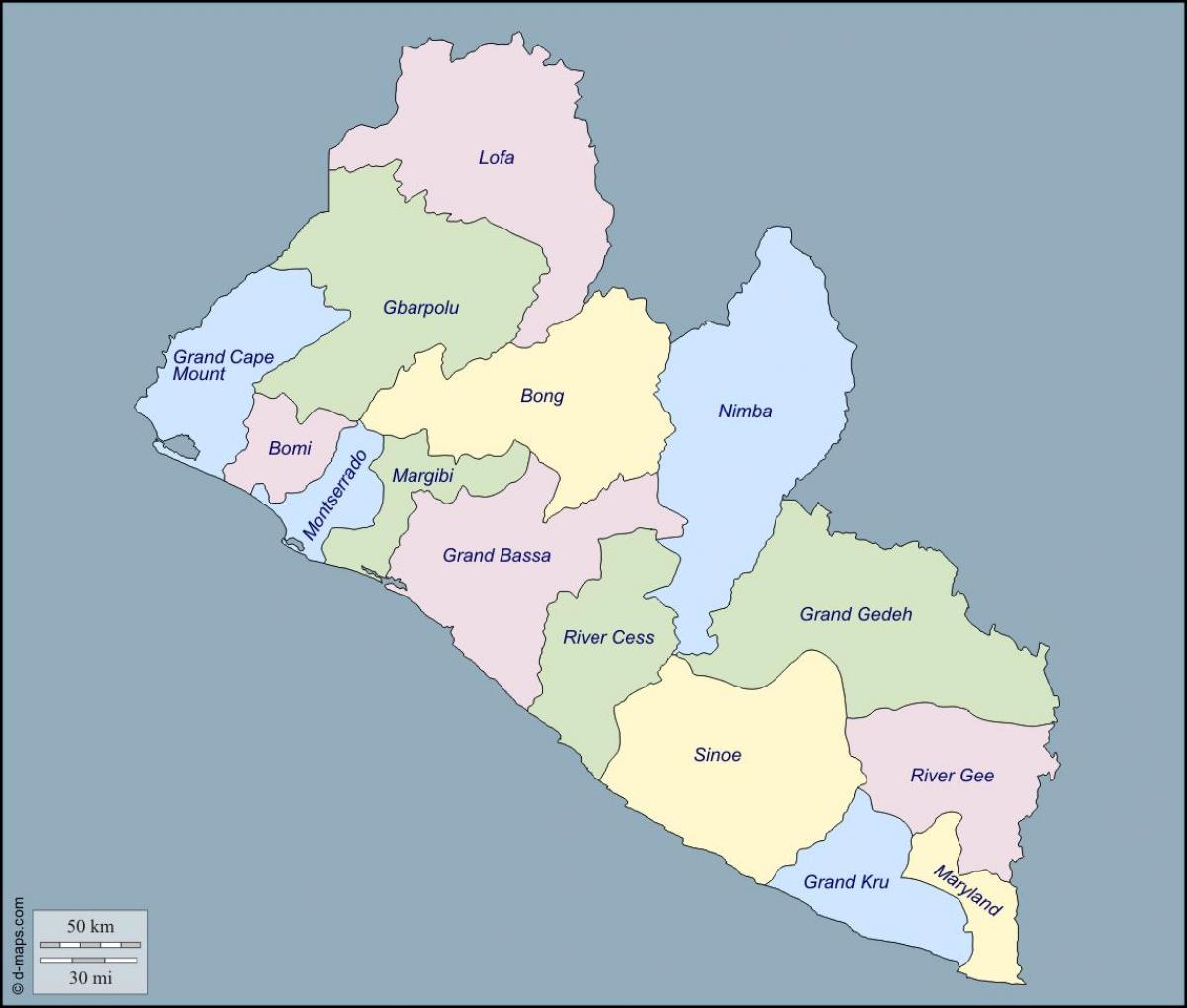 карта графств Либерии 