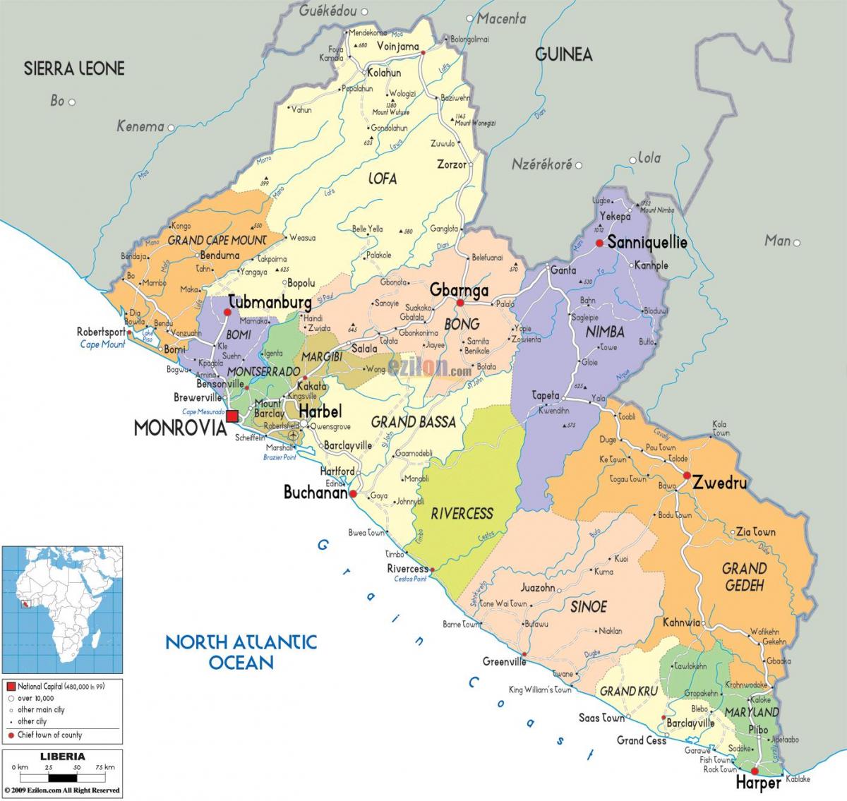 политическая карта Либерии