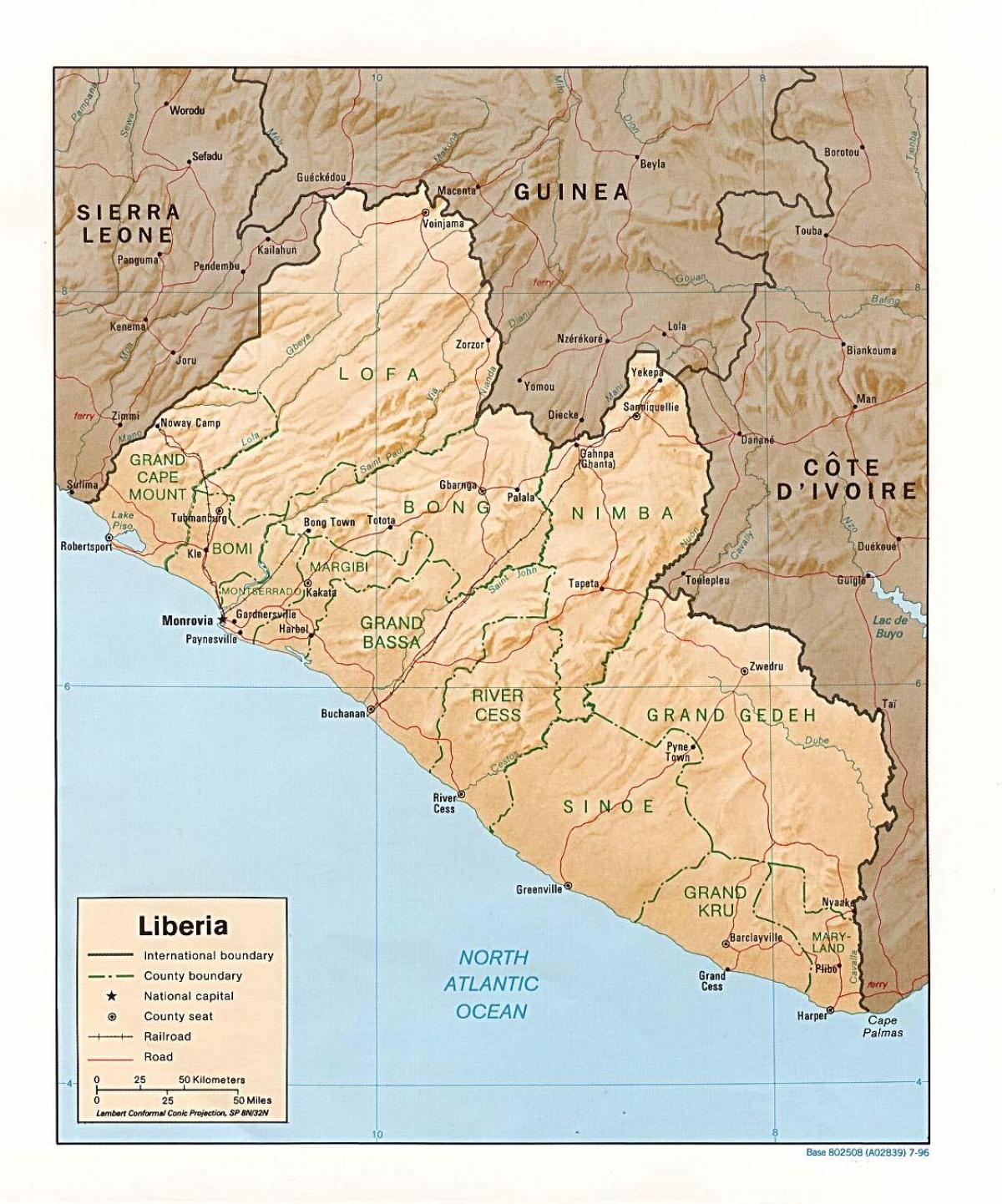 нарисовать карту рельефа Либерии